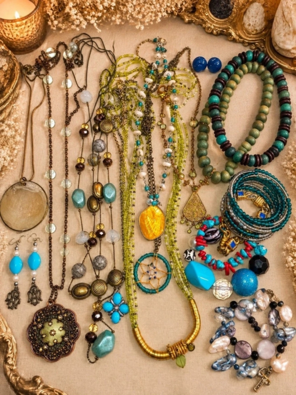 Curated 1 LB Green Turquoise Boho Jewelry Lot • 21 Pieces • Coldwater Creek - Picture 2 of 4